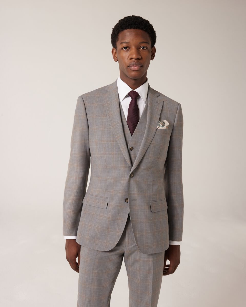 Slim Stretch Wool Blend Tailored Jacket, Grey Check, hi-res